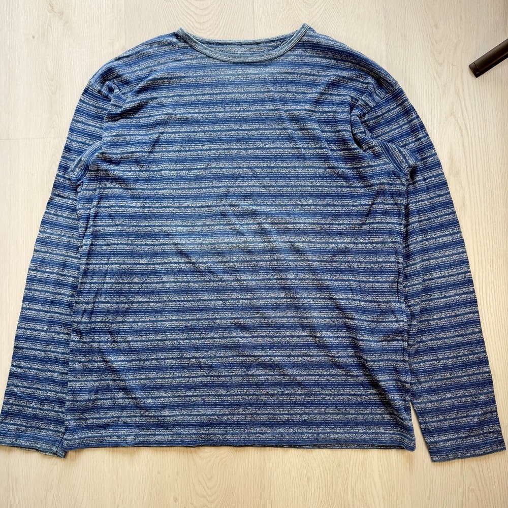 45rpm Men Henley Long Sleeve Crew Striped Neck Size 6 Dark Blue Made In Japan